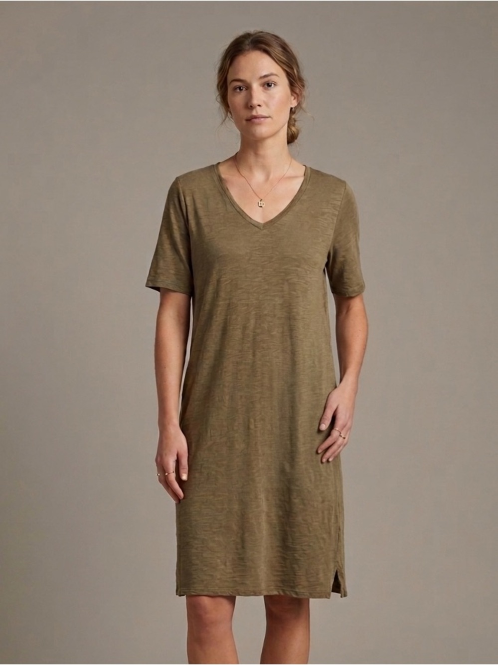 Eileen Fisher Sz L Hemp Organic Cotton Green Relaxed Casual Dress